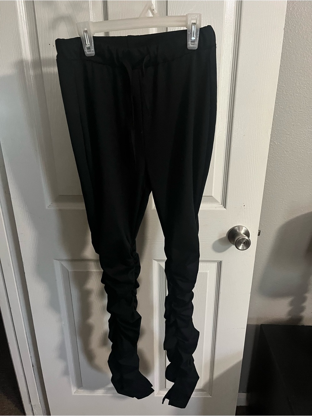 Women's Black Drawstring Ruched Leggings Pants